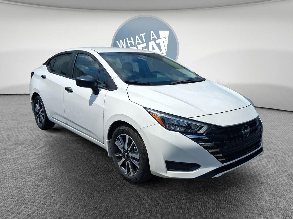 2025 Nissan Versa 1.6 S in Fresh Powder — front three-quarter view